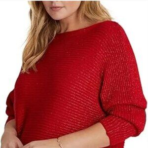 Tahari | Gorgeous Red Metallic Sparkly, Fine Rib, 3/4 Batwing Sleeve Sweater